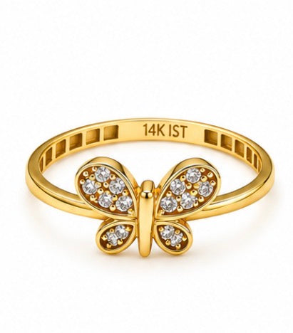 14K Gold CZ Butterfly Ring – Size 8