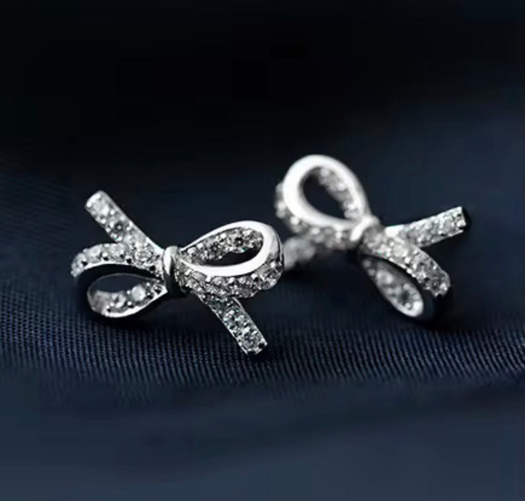925 Sterling Silver CZ Bow Stud Earrings