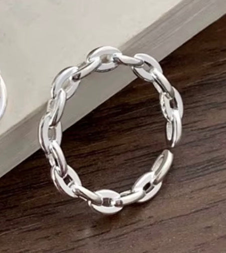 925 Sterling Silver Adjustable Chain Link Ring