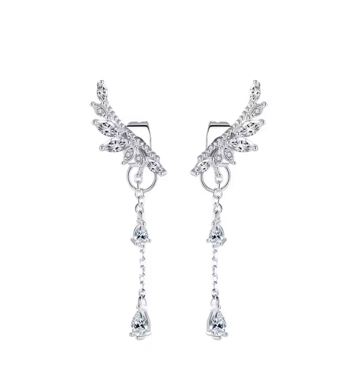 925 Sterling Silver Angel Wing Dangle Earrings