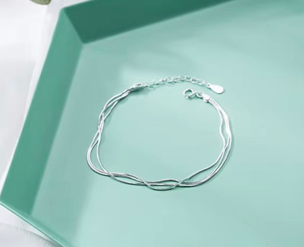 925 Sterling Silver Triple Strand Bracelet