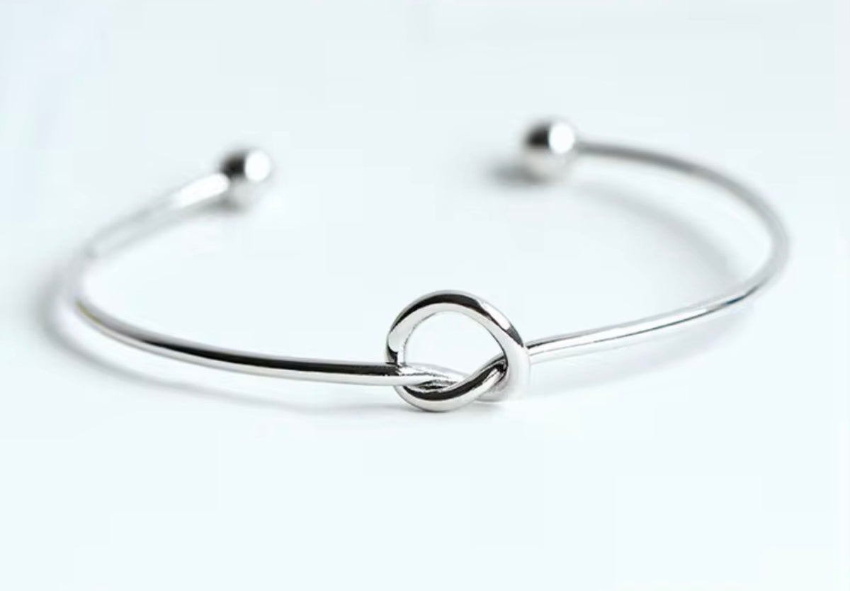 925 Sterling Silver Love Knot Open Bangle Bracelet