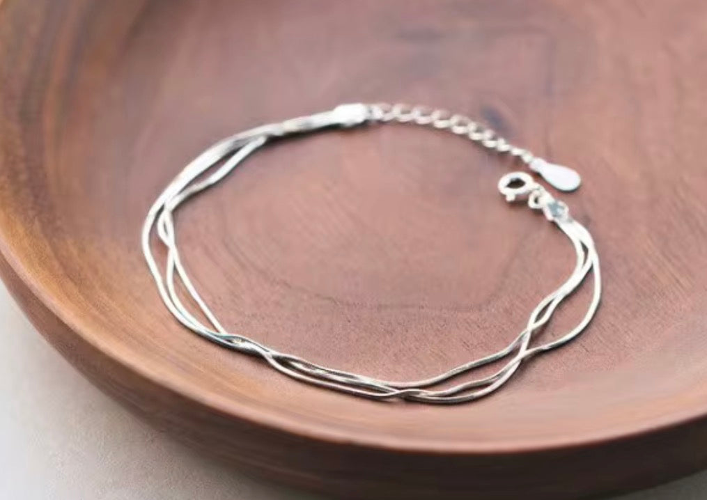 925 Sterling Silver Triple Strand Bracelet