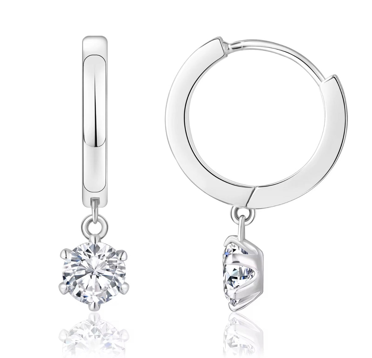 925 Sterling Silver CZ Drop Huggie Earrings