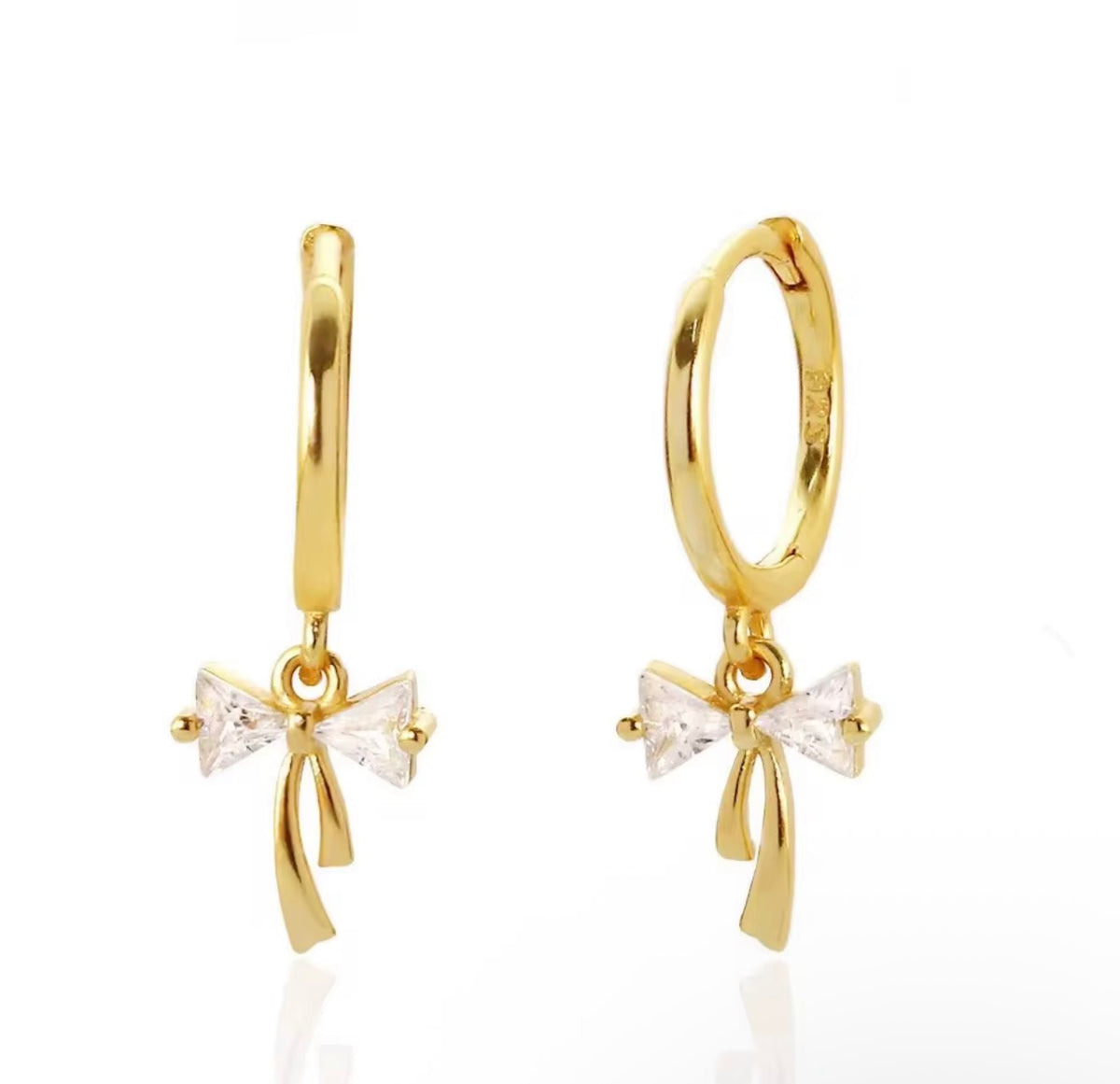 925 Sterling Silver Sparkling Bow Huggie Earrings