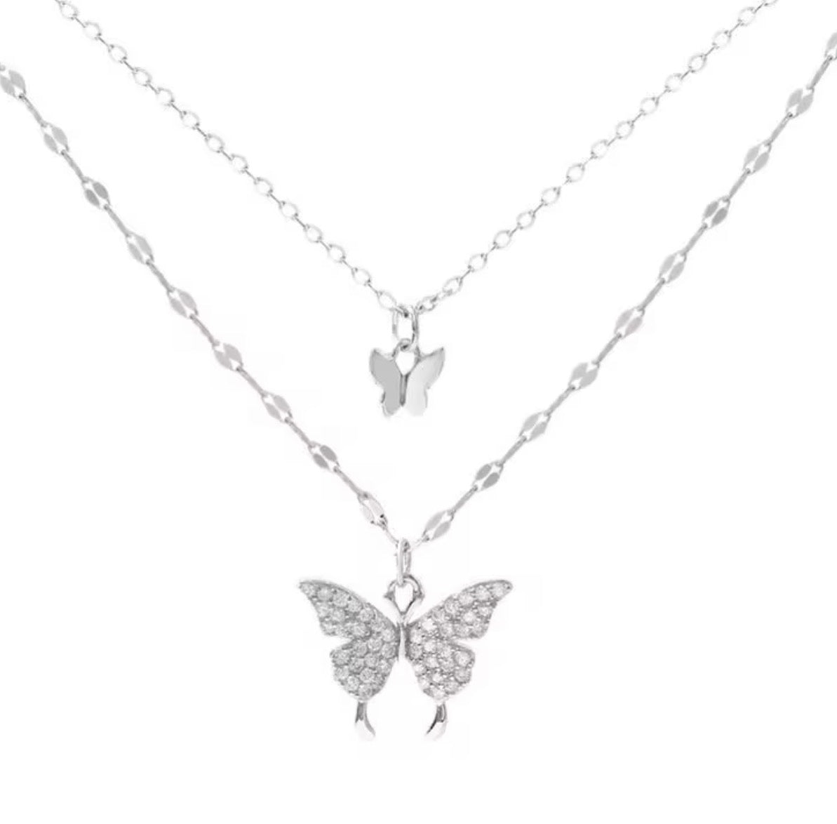 925 Sterling Silver Double Butterfly Layered Necklace