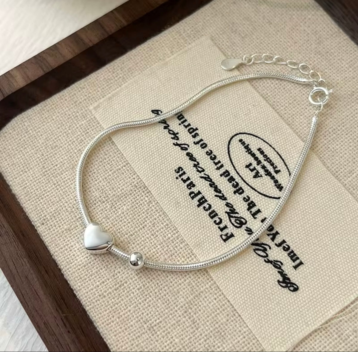 925 Sterling Silver Heart Snake Chain Bracelet