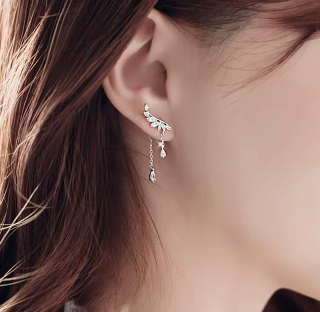 925 Sterling Silver Angel Wing Dangle Earrings