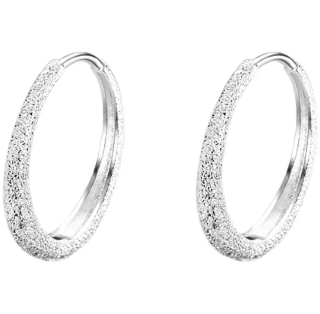 925 Sterling Silver Textured Hoop Earrings