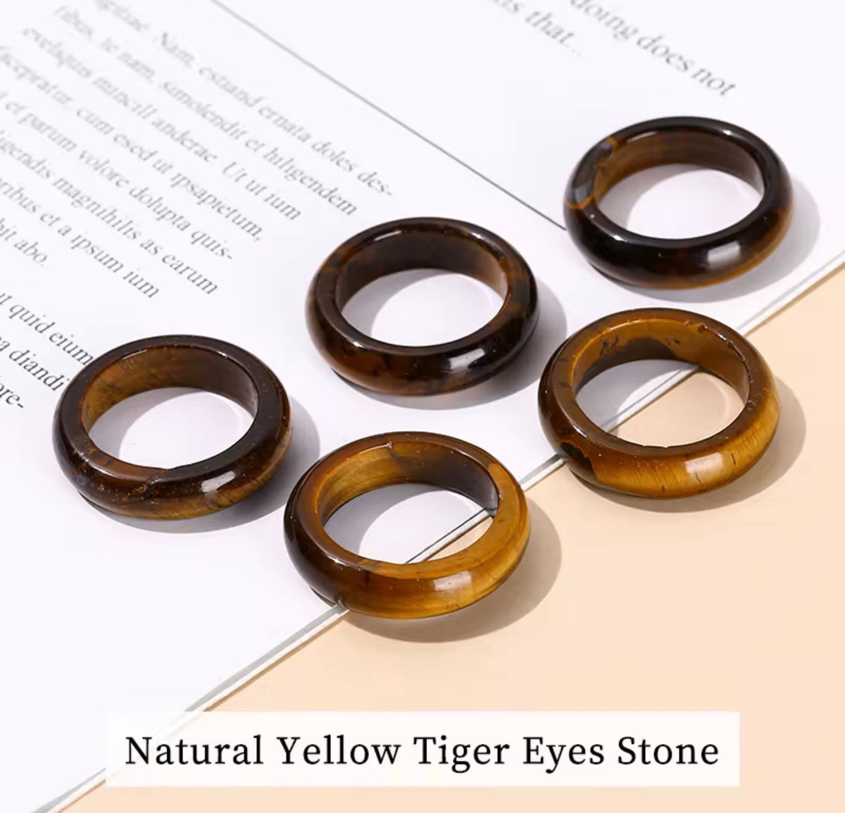 Natural Tiger Eye Band Ring - Size 9