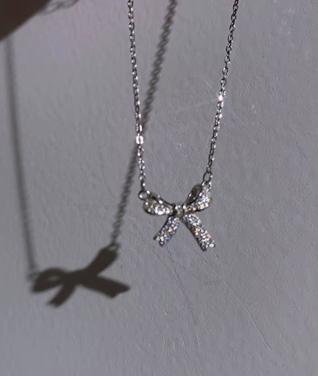 925 Sterling Silver CZ Bow Necklace