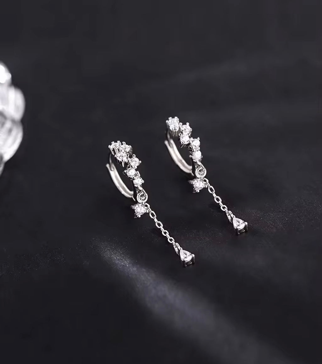 925 Sterling Silver Sparkling Dangle Huggie Earrings