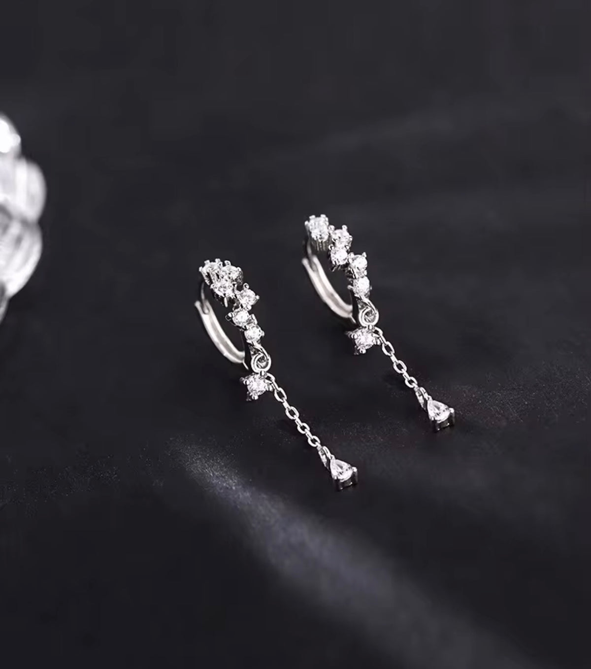 925 Sterling Silver Sparkling Dangle Huggie Earrings