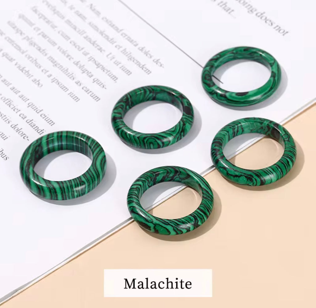 Natural Green Malachite Band Ring - Size 9