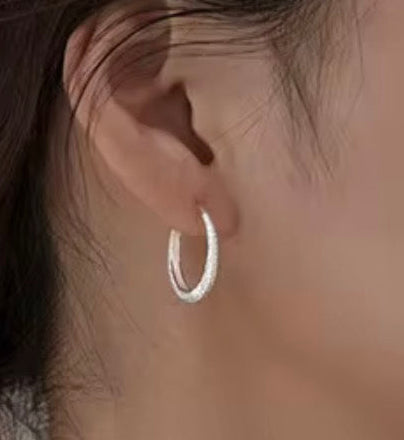 925 Sterling Silver Textured Hoop Earrings