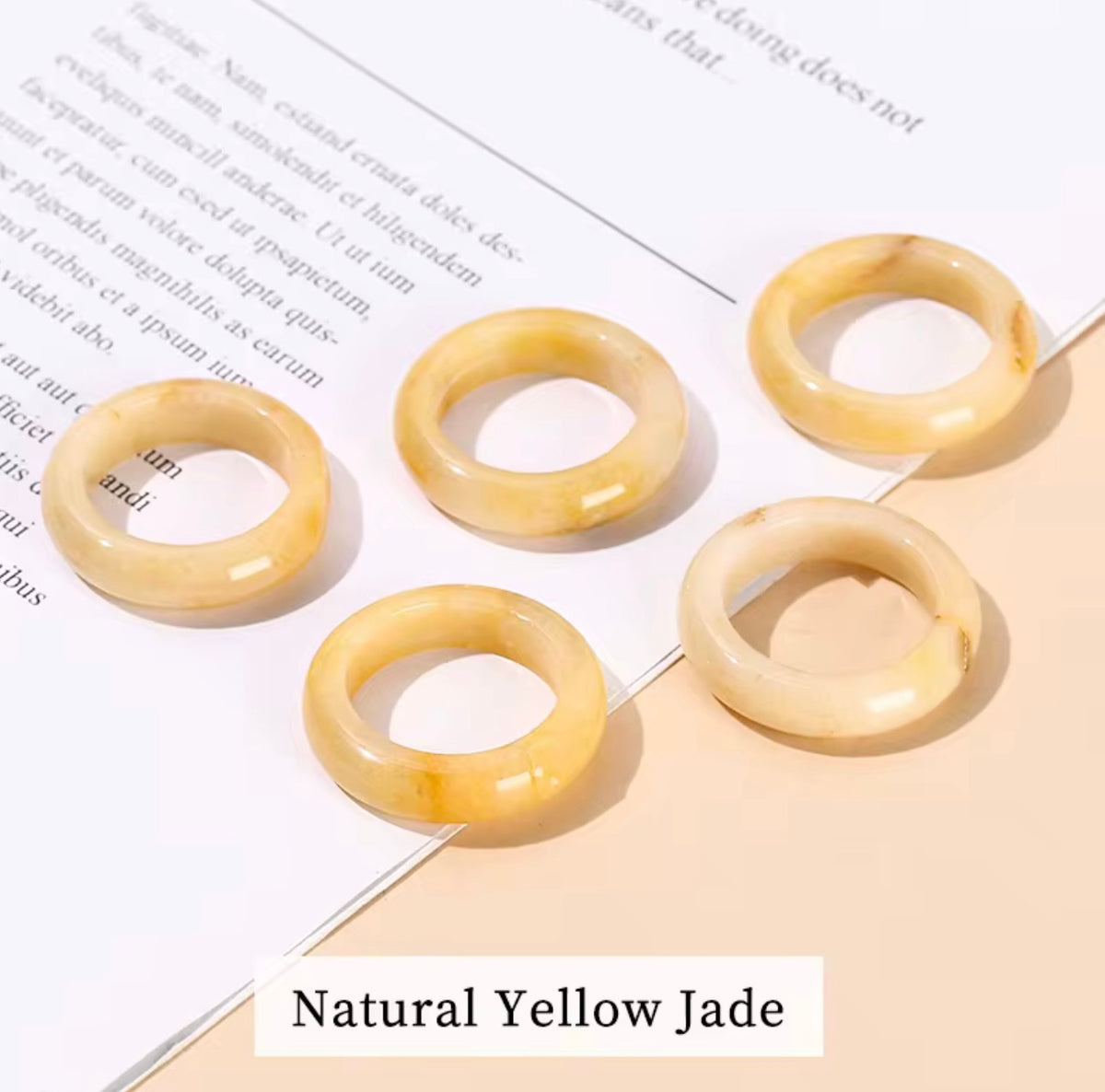 Natural Yellow Jade Band Ring - Size 9