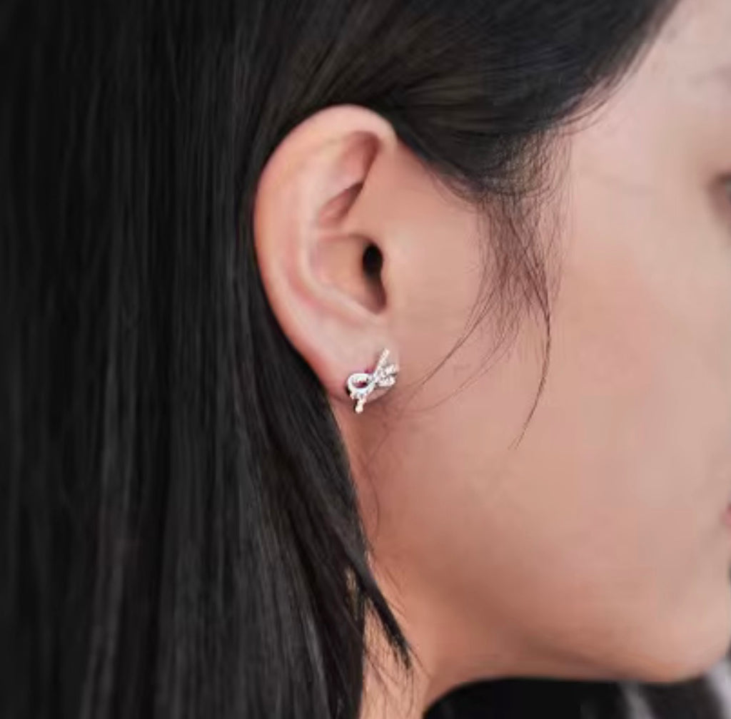 925 Sterling Silver CZ Bow Stud Earrings