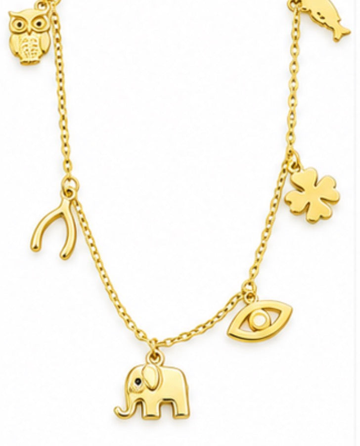 10K Two-Tone Gold Lucky Charm Anklet – 9” + 1” Adjustable