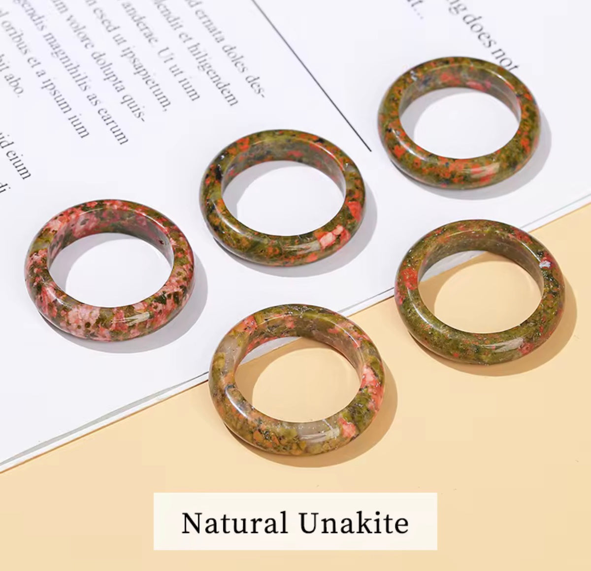 Natural Unakite Stone Band Ring - Size 9