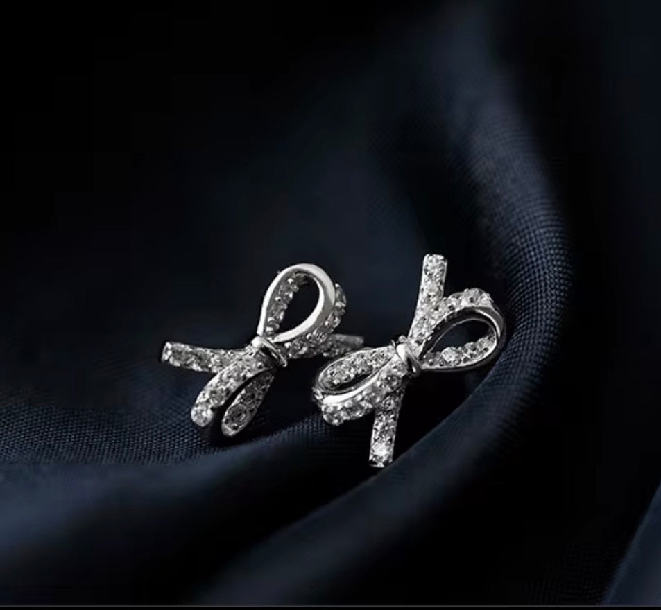 925 Sterling Silver CZ Bow Stud Earrings
