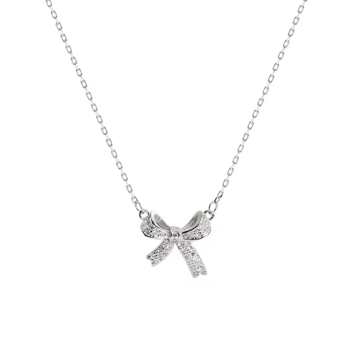 925 Sterling Silver CZ Bow Necklace