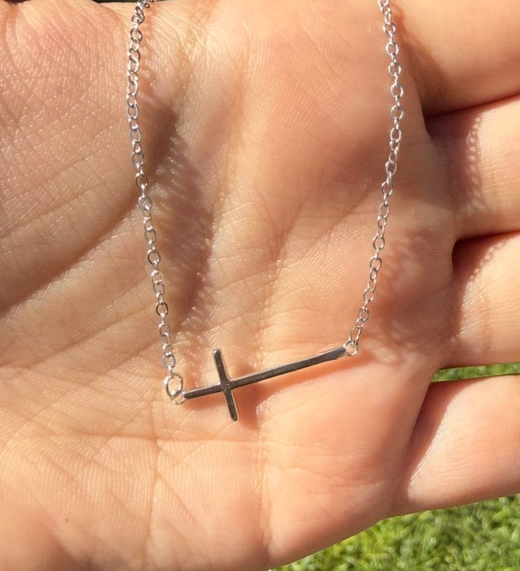 925 Sterling Silver Side way Cross Necklace