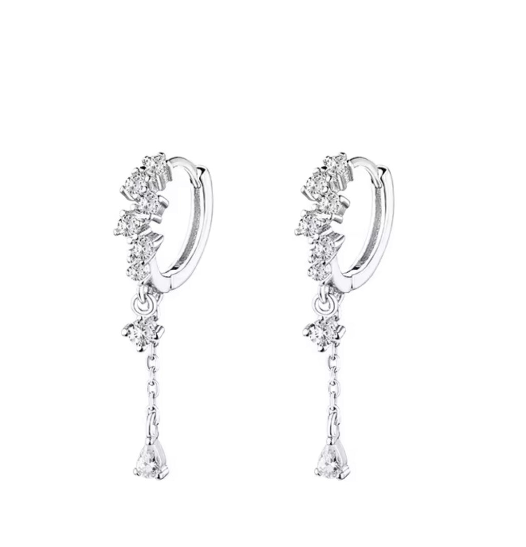 925 Sterling Silver Sparkling Dangle Huggie Earrings
