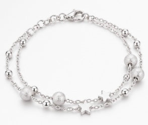 925 Sterling Silver Double-Layer Star Bracelet
