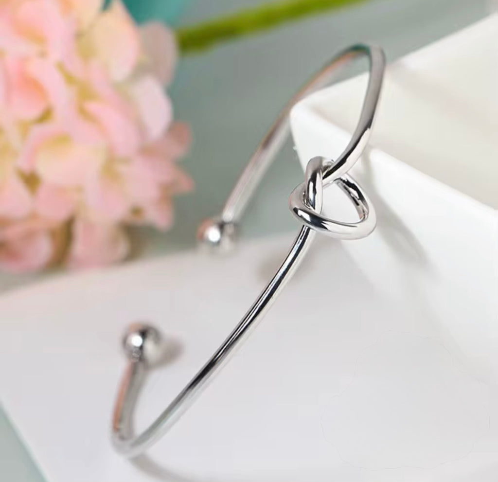 925 Sterling Silver Love Knot Open Bangle Bracelet
