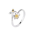 925 Sterling Silver Adjustable Bee & Flower Ring