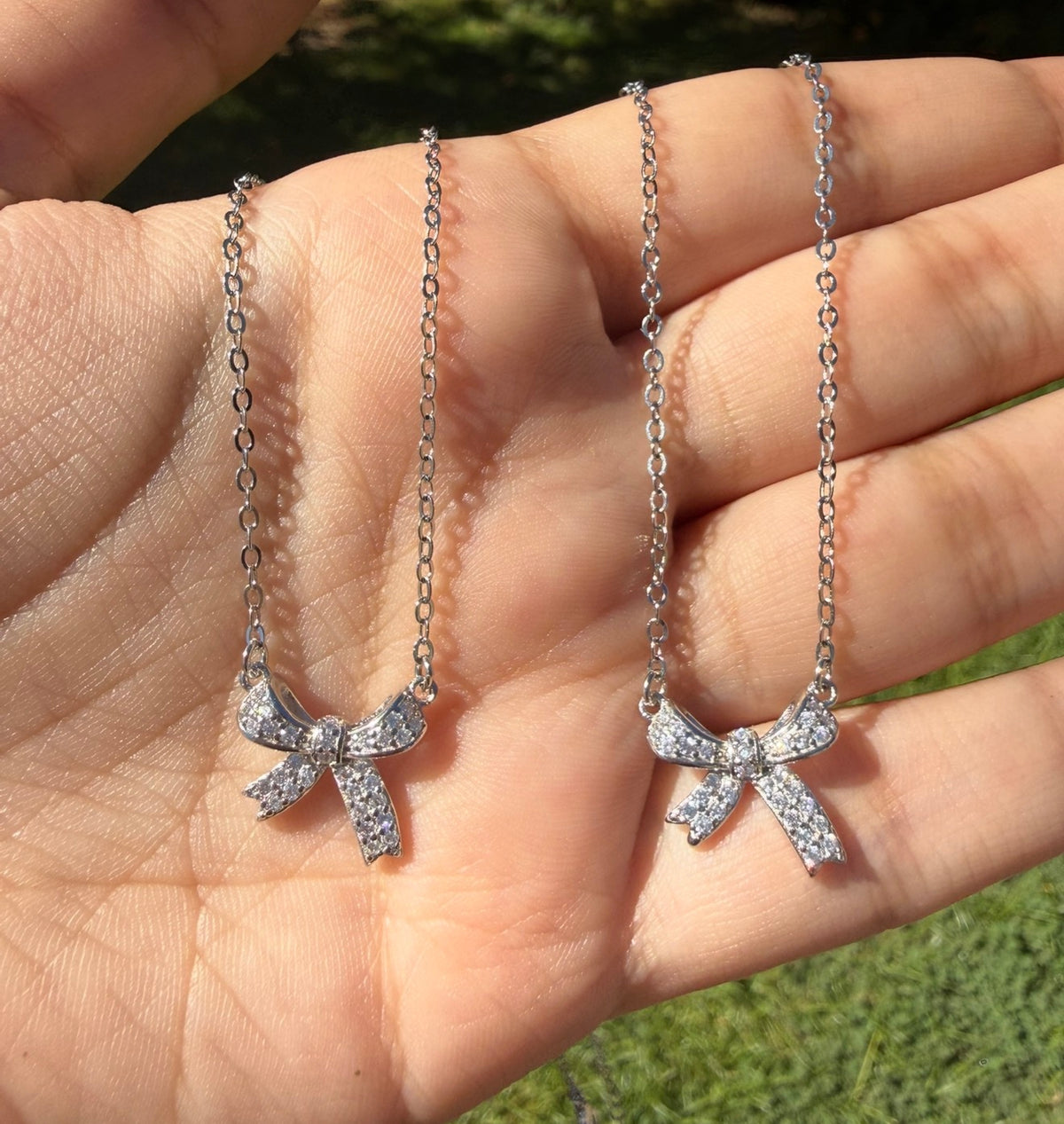925 Sterling Silver CZ Bow Necklace