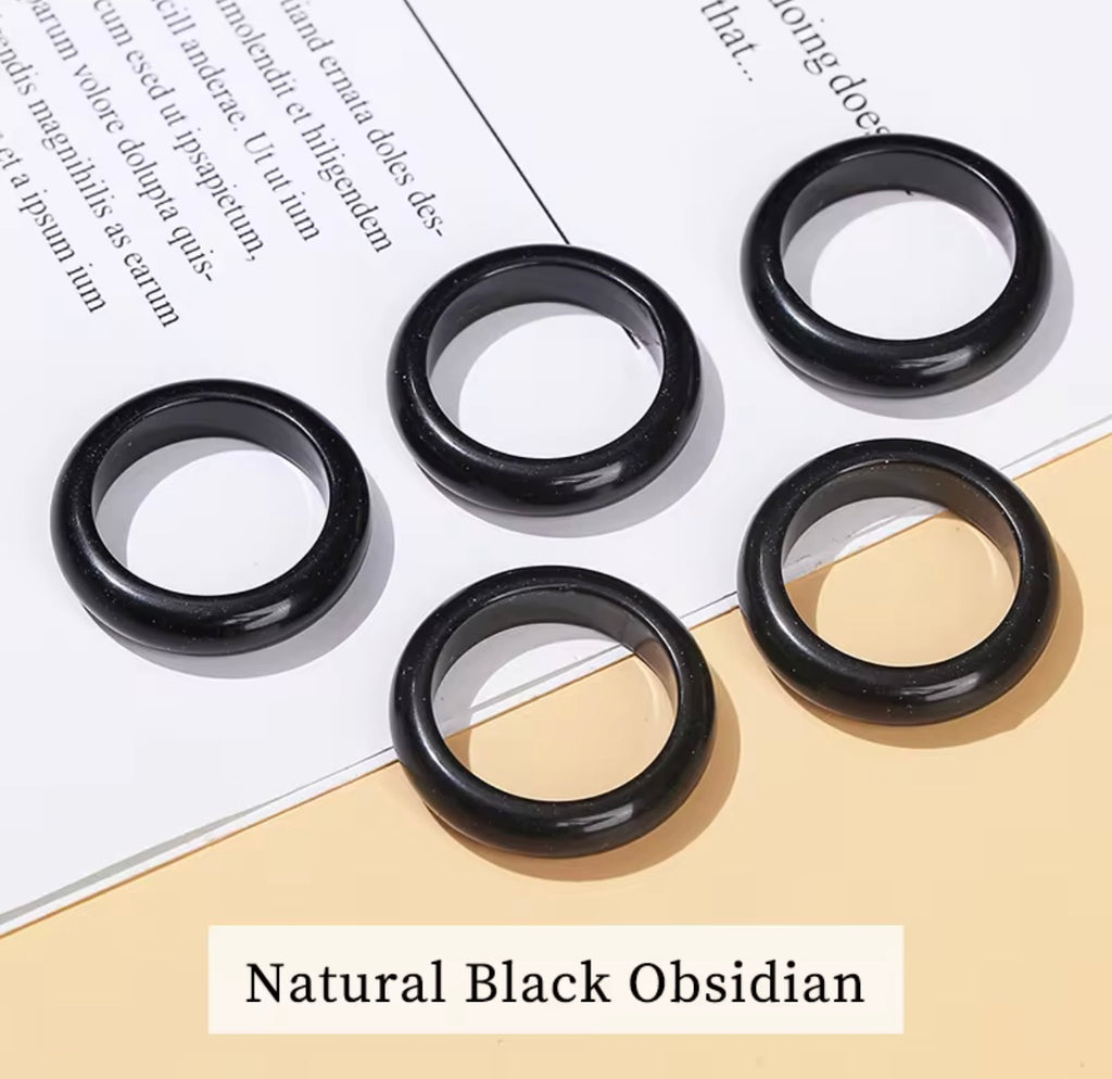 Natural Black Obsidian Band Ring - Size 9