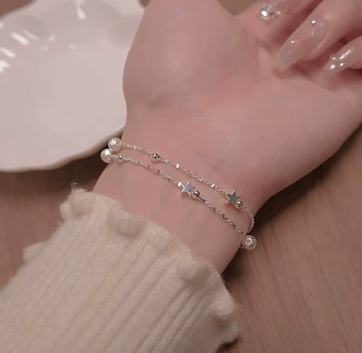 925 Sterling Silver Double-Layer Star Bracelet