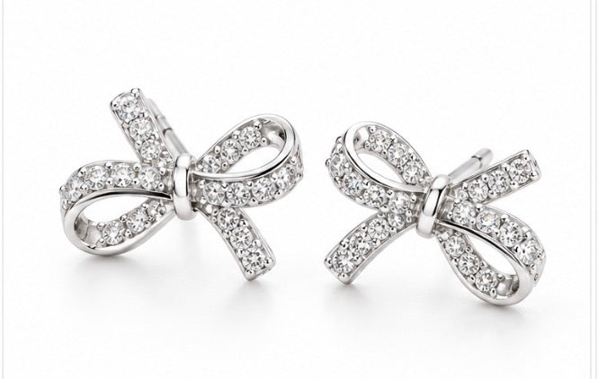 925 Sterling Silver CZ Bow Stud Earrings