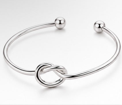 925 Sterling Silver Love Knot Open Bangle Bracelet