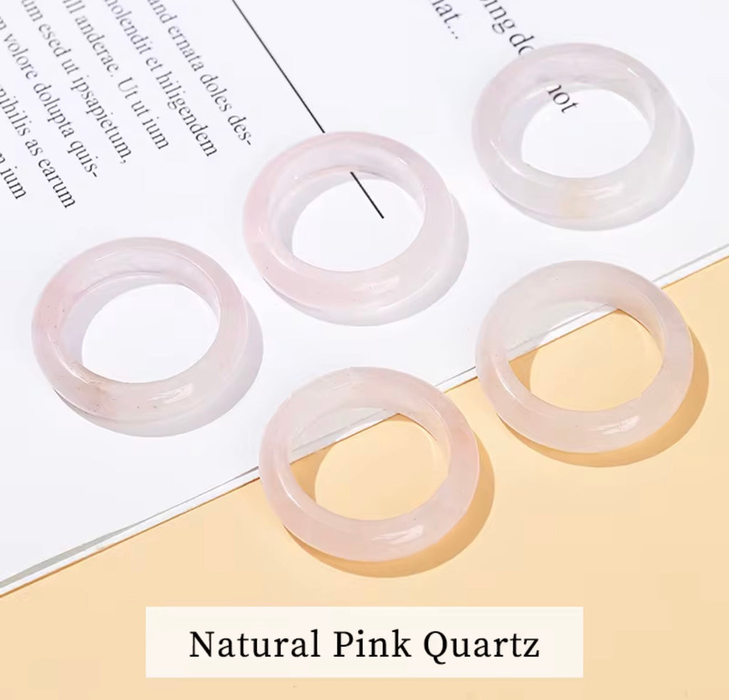 Natural Rose Quartz Band Ring - Size 9