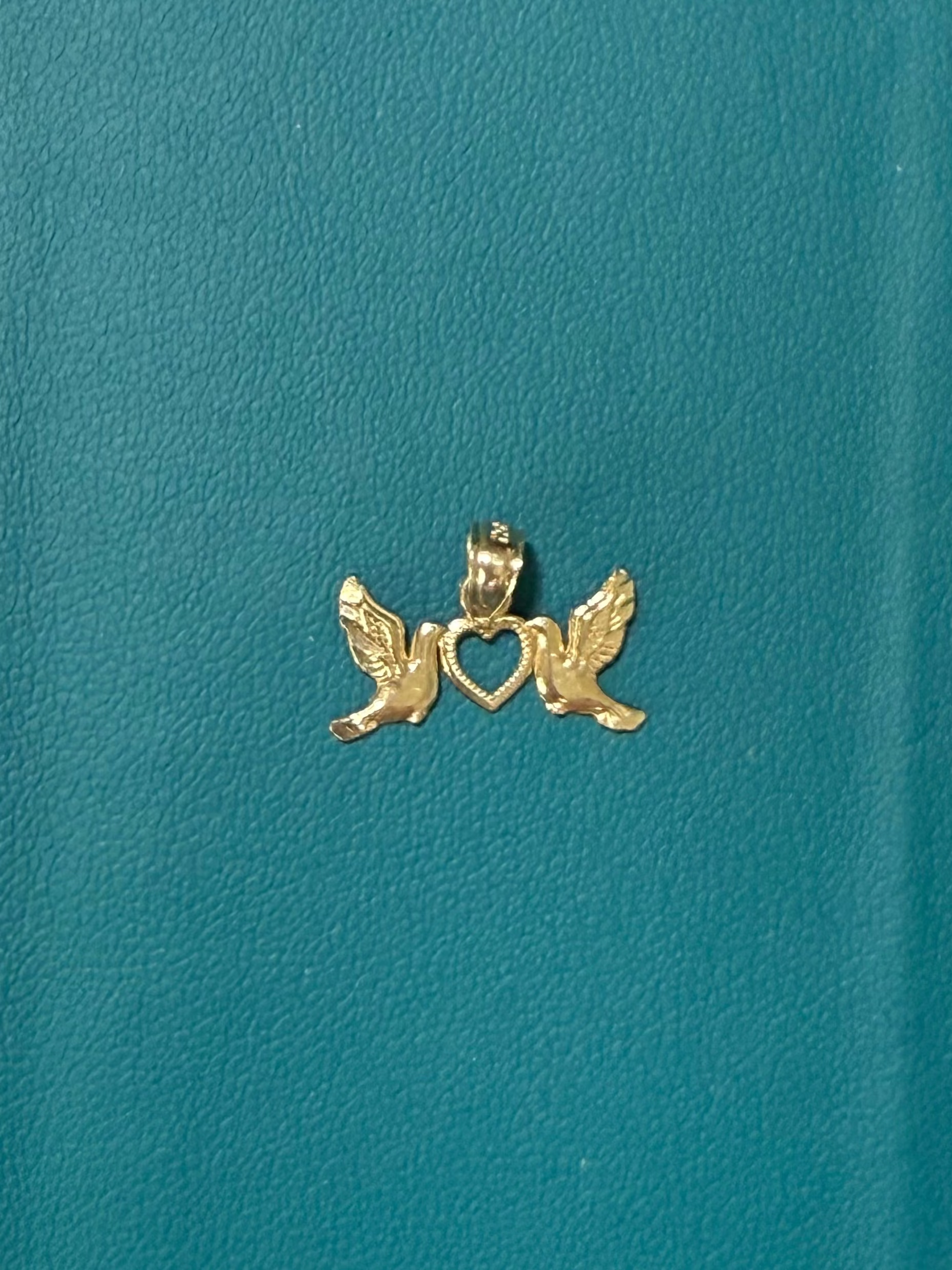 14K Gold Love Birds & Heart Pendant