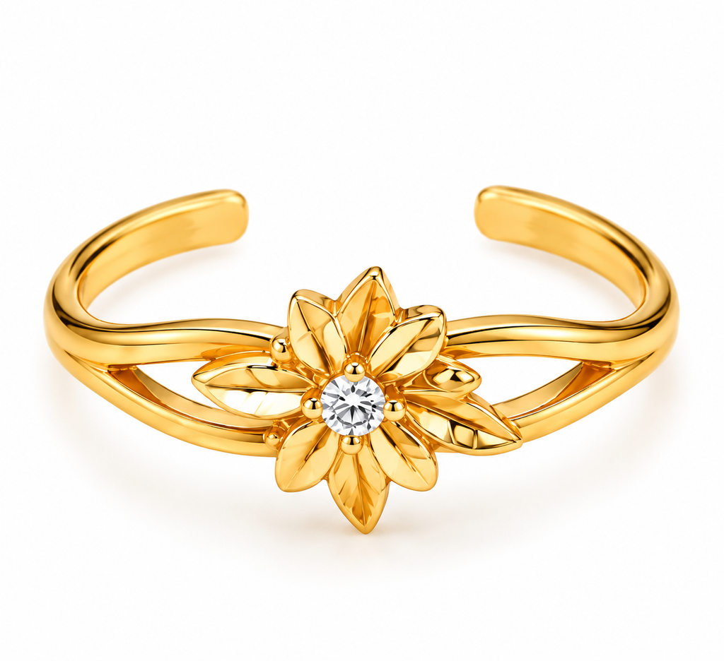 10K Gold Diamond-Cut Floral Toe Ring – Adjustable