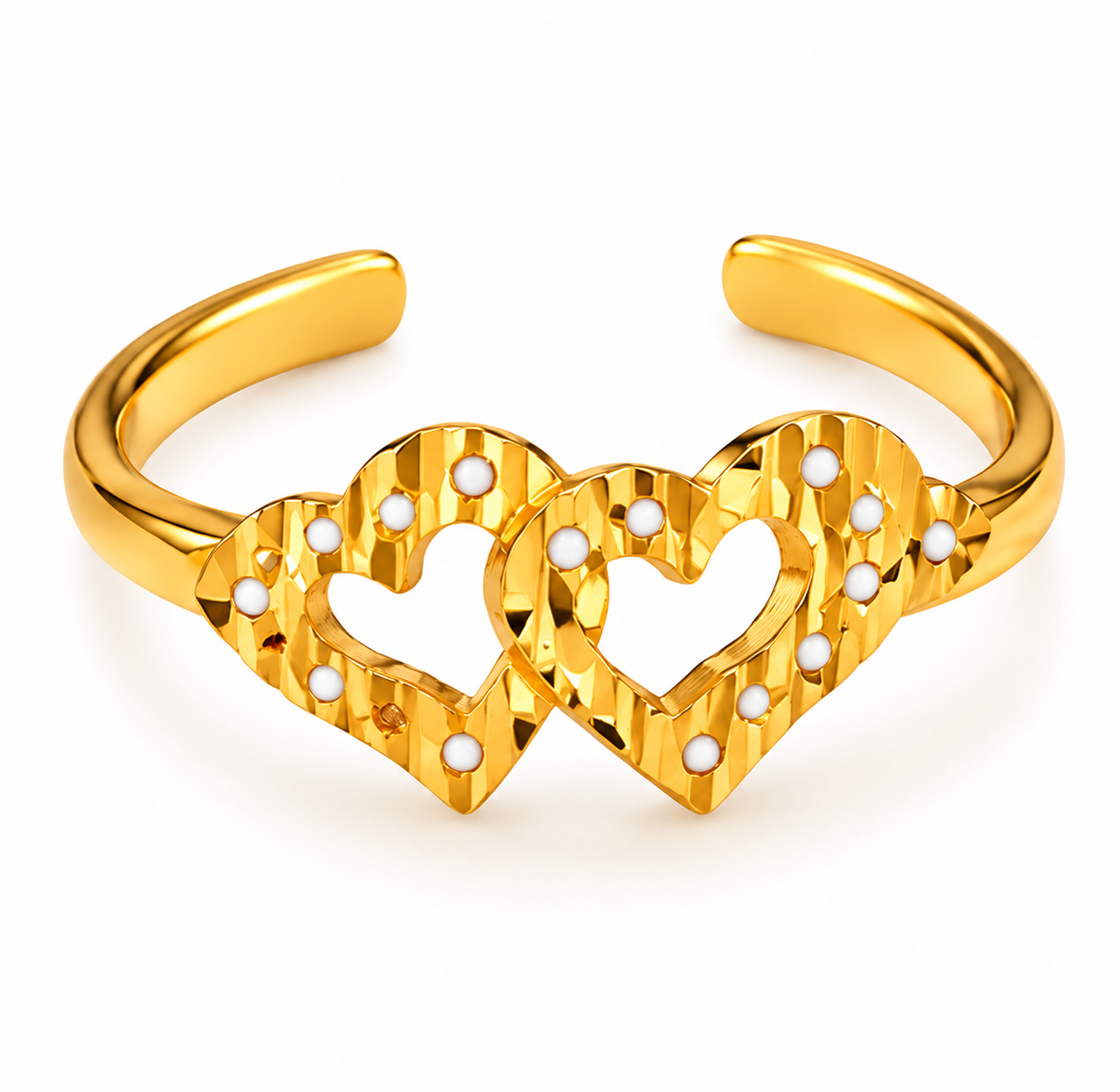 10K Gold Double Open Heart Ring – Size 6
