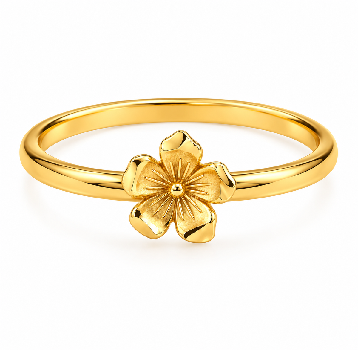 10K Yellow Gold Five-Petal Flower Ring – Size 6