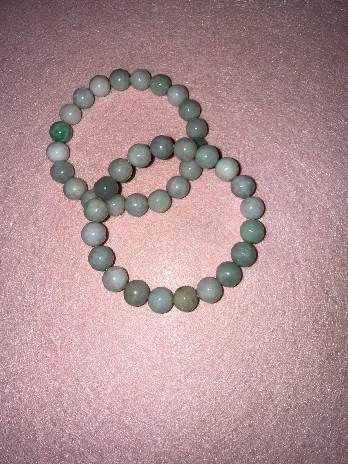 Grade A Natural Jade Beaded Bracelet – Green & White - Large Size