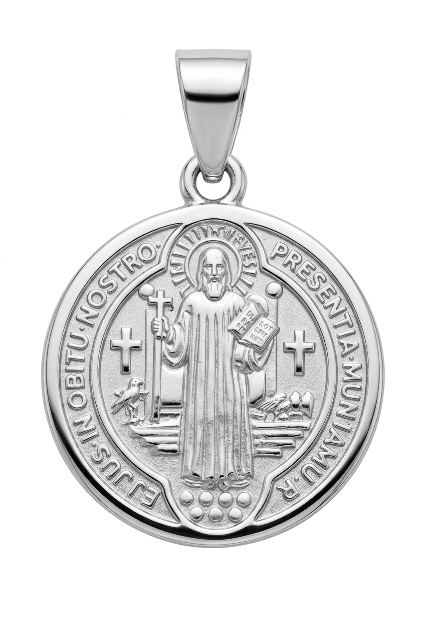 925 Sterling Silver Saint Benedict Medal Pendant – 0.8"