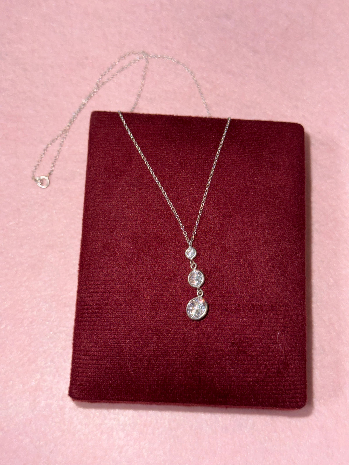 925 Sterling Silver Three-Stone Drop Necklace – 18"