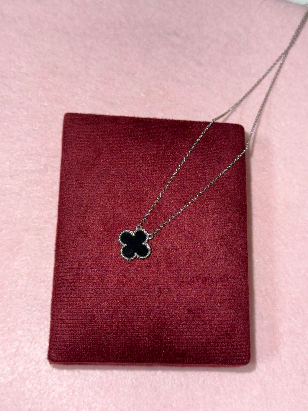 925 Sterling Silver Black Clover Necklace – 18"