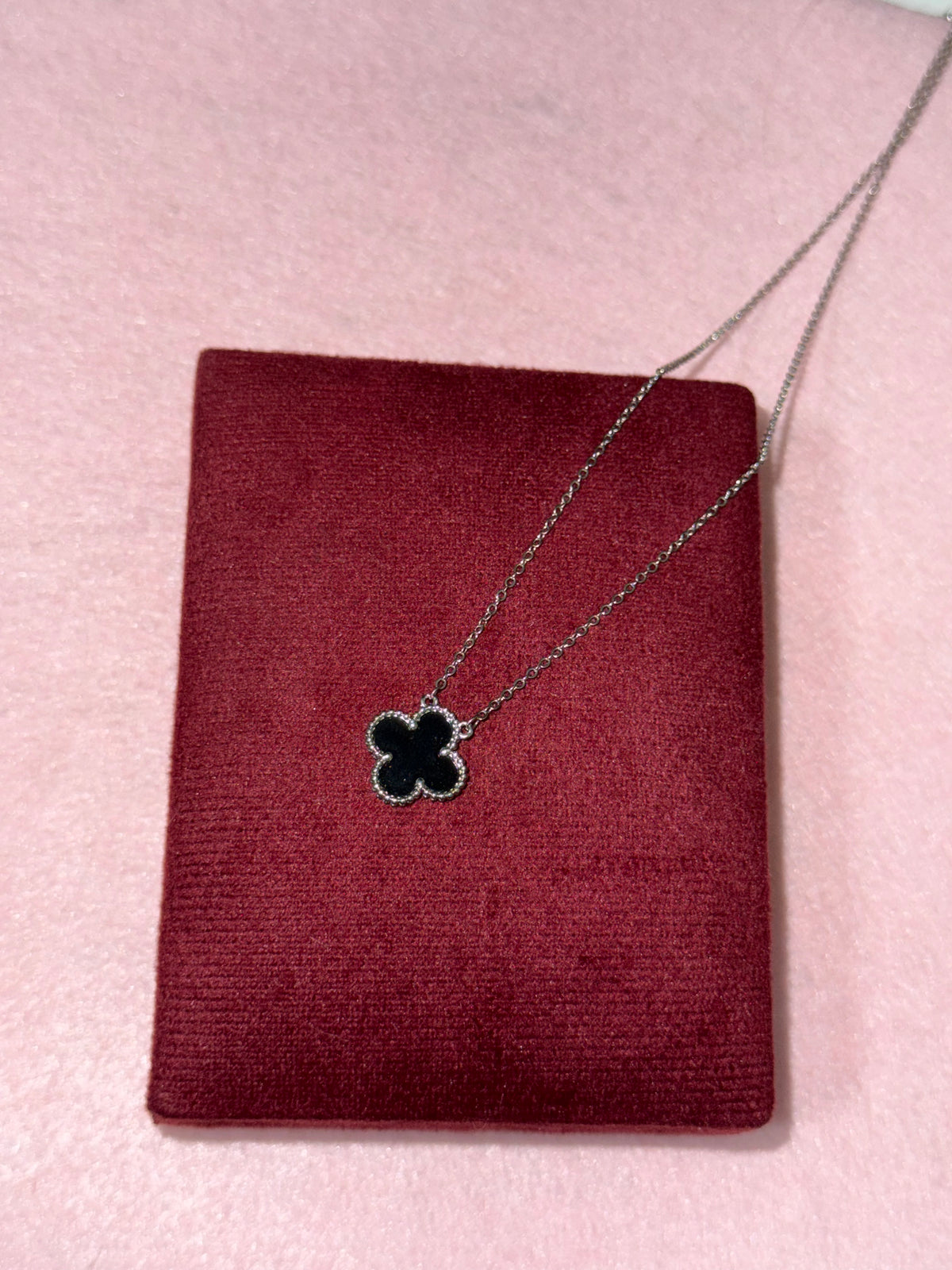 925 Sterling Silver Black Clover Necklace – 18"