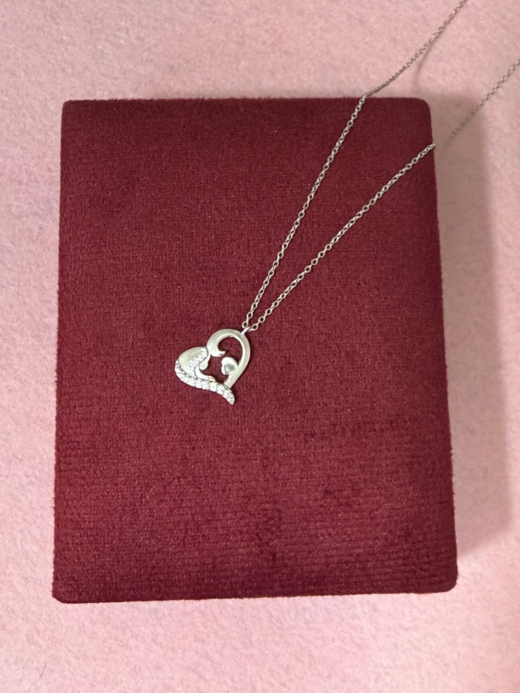 925 Sterling Silver Mother & Child Heart Necklace - 18"