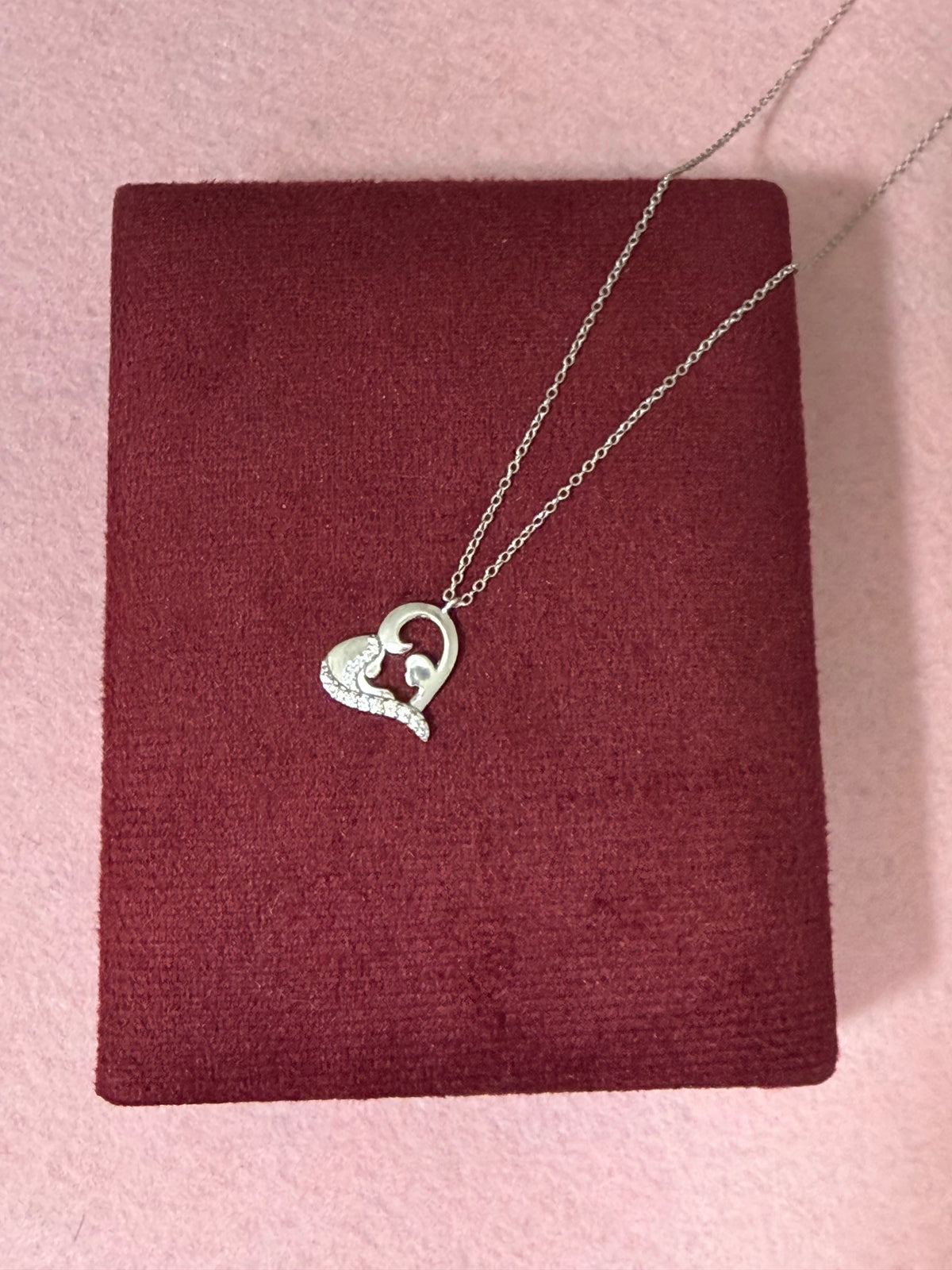 925 Sterling Silver Mother & Child Heart Necklace - 18"