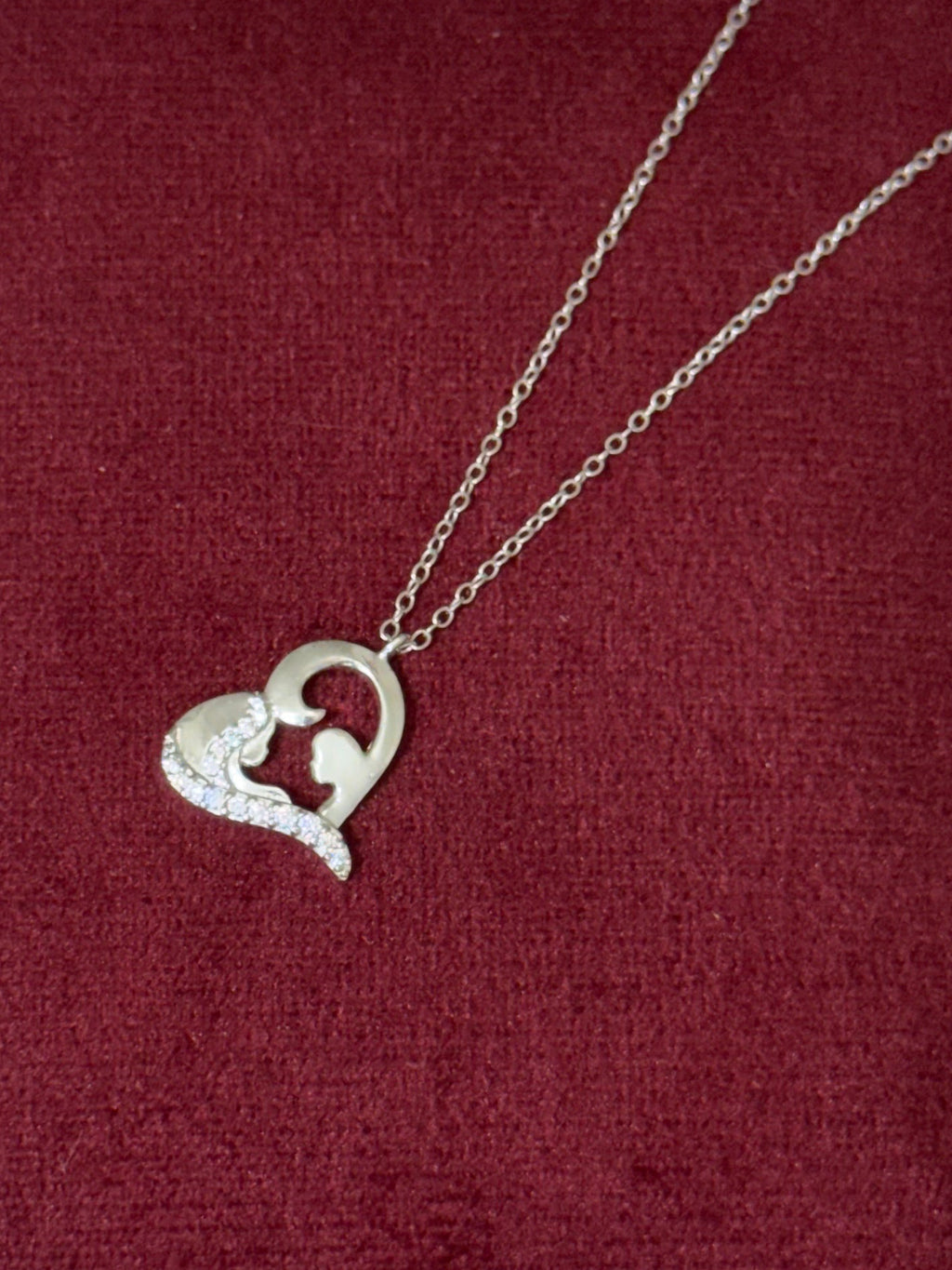 925 Sterling Silver Mother & Child Heart Necklace - 18"