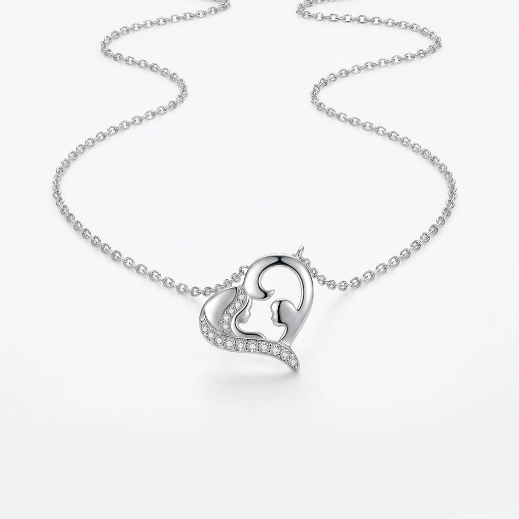 925 Sterling Silver Mother & Child Heart Necklace - 18"