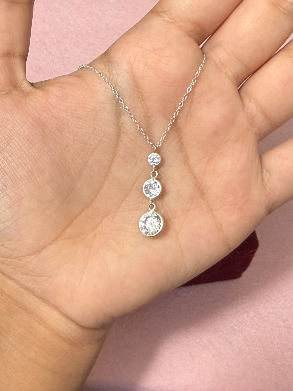 925 Sterling Silver Three-Stone Drop Necklace – 18"